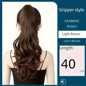 TEMU 16인치 브라운 프로틴 필라멘트 클립인 포니테일 가발 - 여성용 볼륨 웨이브, 데일리 및 특별한 날(부활절, 어머니날, 크리스마스)에 적합 - 모든 헤어 타입과 베이지 톤에 적합, 우아한 스타일링, 다용도 헤어 액세서리, 안전한 클립 디자인