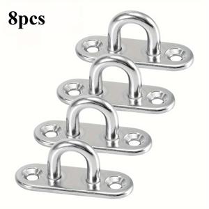 TEMU 8개 세트 헤비듀티 스테인리스 스틸 U자형 후크 (오벌 패드 및 나사 포함) - 부식 방지 내구성 강한 아이 플레이트 스테이플링 링, 산업용 및 가정용, 매끄러운 메탈릭 마감, 튼튼한 구조