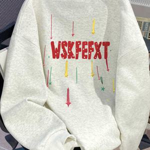 TEMU 소녀용 드림 스웨트셔츠 - 대담한 글자 프린트 & 컬러풀 화살표 디자인, 편안한 가을/봄 스트리트웨어, 루즈핏 긴팔 풀오버, 캐주얼 청소년 패션, 트렌디 유스 탑, 편안한 의류