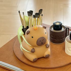 TEMU 1개 귀여운 브라운 베어 메이크업 브러시 정리함 - 가벼운 데스크 오거나이저, 화장대용, 욕실 및 사무실용, 조립 필요 없음, 여성 & 남성용 메이크업 브러시 홀더, 장식용, 쉬운 세척, 홈 오페니징 액세서리