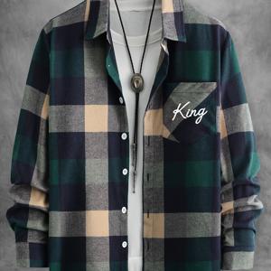 TEMU 남성용 캐주얼 긴팔 셔츠 - 클래식 체크무늬 버튼업 셔츠, 가슴 포켓 포함, 경량 논스트레치 원단, 레귤러 핏, 캐주얼 의류에 적합, 다용도 남성복, 비신축성 소재, 비탄력적 원단