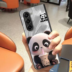 TEMU 삼성 갤럭시 Z 폴드6, Z 폴드5, Z 폴드3, Z 폴드4, Z 폴드 7, 6, 5, 4, 3 호환 케이스 - 귀여운 판다 백 커버