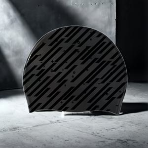 TEMU 남녀공용 두꺼운 검정 줄무늬 실리콘 수영모자, 전문가용 방수 경쟁 스타일 무봉제 핏, 염소 차단 디자인