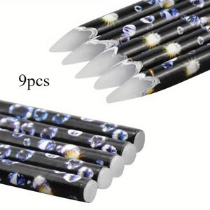 TEMU 9개 라인스톤 픽커 도구 - 네일 아트 & 페인팅용 소프트 왁스 연필 - 인체공학적 그립의 정밀 도트 펜, 보석 적용, 네일 아트 용품에 이상적|인체공학적 그립 도구|왁스 연필 디자인, 네일 아트 도구