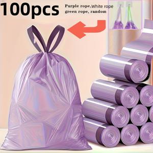 TEMU 100팩 헤비듀티 퍼플 끈끈이 쓰레기봉투 - 주방, 욕실, 침실 및 가정용 다목적 플라스틱 쓰레기봉투, 광택 마감, 15개입, 거실 및 화장실에 적합한 쓰레기봉투, 음식물쓰레기봉투, 두꺼운 비닐봉투, 쓰레기봉투 대형