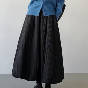 TEMU 여성용 하이웨이스트 A라인 스커트 (포켓 포함) - 루즈핏, 단색, 가을/겨울용, 캐주얼부터 포멀 웨어까지 다용도, 캐주얼 복장 | A라인 스커트 | 텍스처