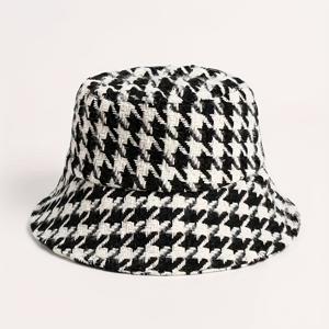 TEMU 여성용 화이트 & 블랙 하운드투스 겨울 버킷햇 - 두꺼운 따뜻한 와이드 브림, 화이트/블랙/베이지/그레이 톤 - 가을/겨울용 가벼운 비탄성 소프트, 블라우스, 스웨터 & 청바지와 다재다능한 캐주얼 & 드레시 아웃핏|벙거지모자
