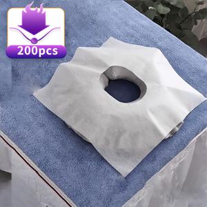 TEMU 200개 일회용 스파 페이셜 쿠션 커버 - 비방직 마사지 침대 패드, 중앙 구멍 포함, 페이셜 젤, 스파, 살롱, 가정용 - 위생적인 일회용 페이셜 쿠션 보호대 (200개입), 살롱 필수품, 부드러운 질감, 튼튼한 구조