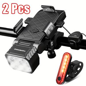 TEMU 2025년형 3-in-1 자전거 라이트 세트, 고휘도 6 LED 전구, 배터리, 광범위 빔, 5가지 모드 - USB-C 충전식, 야간 라이딩에 적합, 사이클링 액세서리, 일반 모델, 자전거 라이트