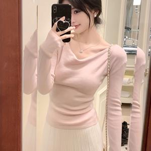 TEMU 여성용 섹시 오프숄더 긴팔 탑 - 부드럽고 신축성 있는 라운드넥 셔츠, 슬림핏 캐주얼 시크 스프링/가을, 데일리 & 포멀 이벤트룩