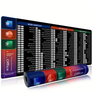 TEMU EXCOVIP 고무 마우스 패드, 직사각형 모양, 사무실, 가정, 학생 공부용으로 적합한 미끄럼 방지 책상 매트, 키보드 단축키 디자인, 사무실 워드 엑셀 PPT에 이상적, 내구성과 청소가 용이함