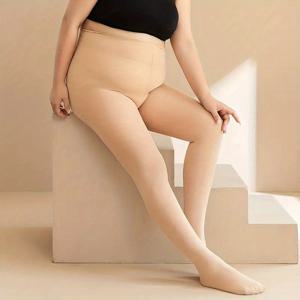 TEMU 플러스 사이즈 여성용 플리스 안감 두꺼운 타이츠 - 누드 라이트 베이지 색상 드래곤 클로 토가 있는 풀 커버리지 & 편안함, 우아한 스페셜 컬렉션, 세련된 스타일, 부드러운 소재, 겨울 착용용 레깅스