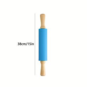 TEMU 1pc, 실리콘 롤링 핀, 나무 손잡이가 있는 붙지 않는 롤링 핀, 반죽 롤러, 피자, 파이, 만두, 국수 등, 주방 용품, 주방 가제트, 주방 액세서리