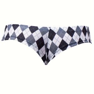 TEMU 1팩 남성용 로우라이즈 박서 브리프 - 기하학적 아가일 프린트, 중간 신축성 통기성 원단, 여름 캐주얼 착용을 위한 사이드 슬릿 미디컷 팬티, 세탁기 사용 가능, 모던 언더웨어 | 지지력 있는 파우치