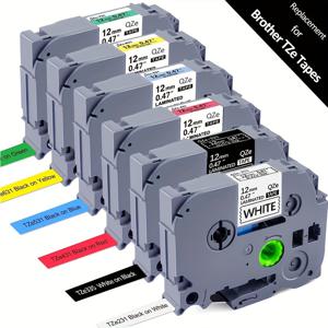 TEMU 브로더 TZe 테이프와 호환되는 6팩 라벨 테이프 12mm 0.47인치 Tze-231 TZE-335 431 631 P-Touch 라벨 메이커 PT-D210 H110 D600 교체용