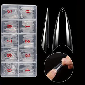 TEMU 500개 투명 스틸레토 네일 팁 - 중간 크기 하프 커버 프렌치 아크릴 네일 익스텐션, 물방울 모양 광택 화이트 팁 DIY 살롱 & 홈용, 보관함 포함 전문가용 인조네일 액세서리, 쉬운 적용 팁