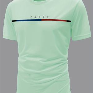 TEMU 남성용 경량 파리 티셔츠 - 캐주얼 폴리에스터, 라운드 넥, 반팔, 세탁기 사용 가능 - 민트 그린과 블루 & 레드 악센트의 다용도 사계절 티