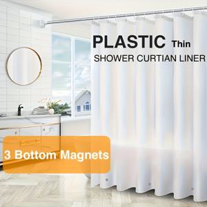 TEMU PEVA 플라스틱 샤워 커튼, 두꺼운 소재로 제작, 바닥에 금속 그로밋 및 세 개의 자석이 있는, 욕실, 주방, 화장실에 적합, 샤워 파티션 및 욕실 장식용, 샤워 커튼 자석, 욕실 커튼, 세탁 가능한 욕실 커튼, 욕실 샤워 커튼