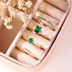 TEMU 4개/세트 녹색 돌 반지 세트 골든 컬러 보석 세트 데이 선물, 청소년을 위한