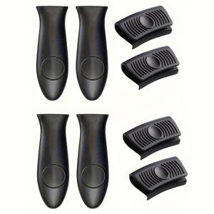 TEMU 8pcs, 실리콘 핫 핸들 홀더 커버, 손잡이가 있는 롯지 주철 프라이팬용 열 보호 실리콘 핸들 커버, 냄비 손잡이 홀더 슬리브, 보조 팬 손잡이 슬리브 냄비 홀더, 주방 액세서리