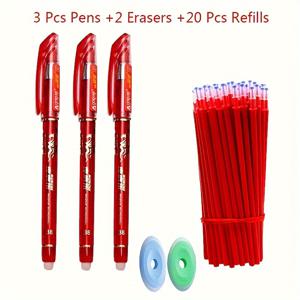 TEMU 25개 세트 검정 파랑 빨강 잉크 지워지는 펜 필링스틱 0.5mm 매직 지워지는 젤 펜 무한 고무 사무용 학교 문구 (3개 펜 + 20개 리필 + 2개 지우개)