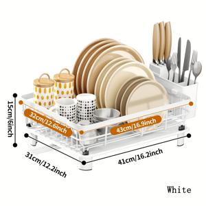 TEMU 주방용품 중 하나인 칼과 포크 홀더를 포함하여, 카운터에 놓을 수 있는 싱글 레이어 칼날 건조대와 드레인 보드 및 드립 라인이 있는 안티 녹 멀티 기능식 식기 건조대 1개|식기건조대