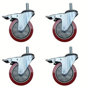 TEMU 4개 4인치 헤비 듀티 스템 360도 회전 나사산 바퀴, 메트릭 크기 M12 1.75 볼트 더블 잠금 캐스터 최대 하중 1200파운드