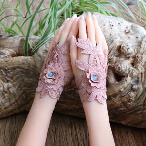 TEMU 빈티지 자수 플로럴 레이스 핑거리스 글러브 여성용, 비즈 장식이 있는 에스닉 스타일 손목 커프, 폴리에스테르 특별 행사 반지 장갑 액세서리
