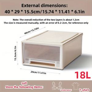 TEMU 방수 플라스틱 서랍 보관 상자 - 뚜껑이 있는 투명 신발 정리함, 가정용 의류 정리용 쌓을 수 있는 옷장 용기, 5L/13L/18L 용량|신발정리대
