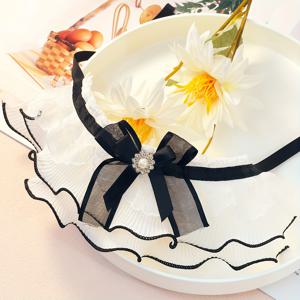 TEMU 1개, 애완 동물 레이스 칼라, 러플 3겹 넥 러프, 폴리에스테르 오간자 개 & 고양이 스카프, 진주와 리본 액센트로 조절 가능한 핏