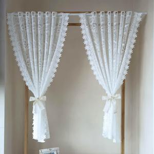 TEMU 주방용 소형 창문용 화이트 로맨틱 홀로우 레이스 짧은 커튼 세트, 꽃 자수 반투명 커튼 로드 포켓 드레이프 2개 패널
