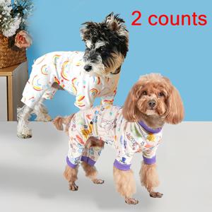 TEMU 작은 개와 고양이를 위한 2개 세트의 애완동물 파자마 - 사계절용 니트 폴리에스터 루웨어, 통기성 있는 만화 그래픽 풀오버, 소형 및 장난감 종에 적합, 세탁기 세탁 가능