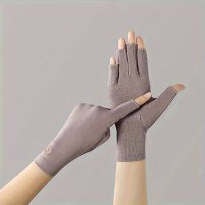 TEMU 1쌍 여성용 하프 핑거 장갑 - 통기성 좋은 여름 사이클링 글러브, 미끄럼 방지 그립 및 터치스크린 호환, 야외 운전용 탄력 있는 착용감, 경량 손목 보호대 포함, 자극적인 패턴 디자인