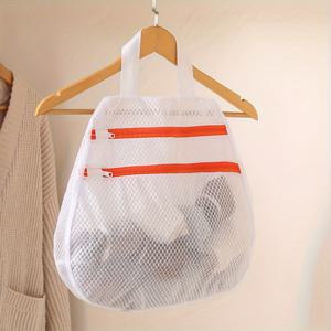 TEMU 1개 다기능 걸이형 정리 가방 - 지퍼가 달린 이중 레이어 메쉬 세탁백 & 사이드 포켓, 내구성 있는 폴리에스터 여행용 보관함 (속옷, 양말, 브라용) - 캐리어, 옷장, 욕실 공간 절약 디자인, 캐주얼 스타일 액세서리, 내용물 확인 가능한 디자인