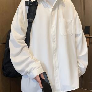 TEMU 남성용 루즈 솔리드 컬러 셔츠, 가슴 포켓이 있는 캐주얼 라펠 버튼업 긴팔 셔츠, 봄 가을 야외 활동용