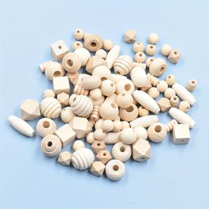 TEMU 100개 다양한 천연 나무 비즈, 라운드/큐브/폴리곤/오벌/쌀 모양 및 기타 스페이서 비즈 미완성 목재 루스 비즈 팔찌 목걸이 액세서리 만들기 크리스마스 드레스