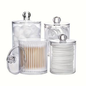 TEMU 투명한 12온스, 10온스 퀴팟 홀더 4개 세트, 화장실 욕실 정리 및 보관용 컨테이너 - 볼, 스왑, 라운드 패드, 치실을 위한 플라스틱 약병 세트와 뚜껑