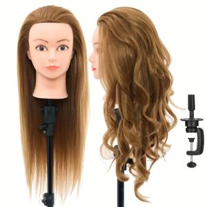 TEMU 오피니 전문 헤어 스타일링 및 브레이딩 매뉴킨 헤드 (80% 인간의 머리카락) - 연갈색에서 금발 그라데이션, 미용 교육 및 실습용 조절 가능한 클램프 스탠드