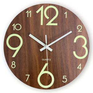 TEMU 콘스턴트플래닛 12인치 빈티지 토스카나 러스틱 야광 벽시계 - 대형 라운드 블랙 & 네온 그린 페이스, 화이트 핸즈, 무소음 쿼츠 , 인조 우드 프레임 (건전지 미포함) - 쉬운 핸즈 조절, 모던 팜하우스 데코, 거실, 주방, 사무실용 - 이상적인 휴일 선물, 블랙 페이스와 그린 넘버, 디자인, 홈 데코 시계, 스타일리시 벽시계