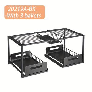 TEMU 2 in 1 싱크대 아래 정리함, 금속 슬라이드 캐비닛 정리 선반, 주방 욕실 정리 및 수납 슬라이드 서랍, 수납 선반, 홈, 세탁실, RV, 팬트리, 양념 정리 및 수납, 블랙|싱크대수전|욕실선반|싱크대