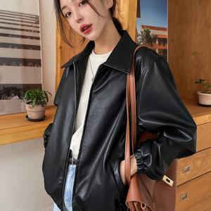 TEMU 여성용 스타일리시 블랙 재킷 - 라펠 칼라가 있는 지퍼업 긴팔 아우터웨어, 캐주얼 또는 트렌디한 룩을 위한 우아한 가을/겨울 패션