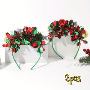 TEMU 2PCS 크리스마스 머리띠 - 빨간색과 녹색 리본과 장식이 달린 축제 요정 테마 파티 헤어 액세서리 - 계절별 손세척전용 가능한 플라스틱 머리띠 (깃털 제외) - 의상 장식용