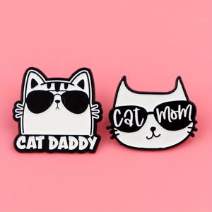 TEMU 2개 세트 고양이 아빠 & 엄마 에나멜 핀 - 패션 안경 디자인의 만화 고양이와 스타일리시한 아연 합금 라펠 배지, 배낭 & 의류용, 애완동물 애호가를 위한 완벽한 선물, 고양이 액세서리