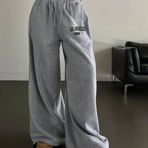 TEMU 여성용 캐주얼 니트 폴리에스테르 바지, 기하학적 패턴, 두꺼운 플리스, 드로스트링, 레그, 가을/겨울 패션, 100% 폴리에스테르 250g/m²|냉장고바지|바지|여성의류