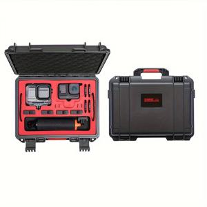 TEMU 더블 레이어 대용량 방수 케이스 - Insta360 A, Apro, APRO2 액션 카메라용, 카메라 보관함, 고품질 케이스, 셀카봉, 배터리 정리함, 5개 배터리, 삼각대 및 기타 확장 액세서리 포함