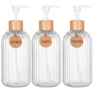 TEMU GAONLY 세련된 샴푸 및 컨디셔너 디스펜서 세트 3개 - 현대적인 16.9oz 샤워 샴푸 병, 펌프 및 라벨 - 쉬운 재충전 바디 워시 디스펜서로 즉시 욕실 장식 업그레이드 클리어 할로윈 크리스마스 선물
