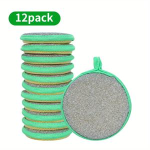 TEMU 12개 다용도 주방 청소 스펀지 & 스크러버 - 내구성 있고 세탁 가능한 폴리에스테르 식기 천, 라임 그린과 베이지 질감 표면으로 싱크대, 스토브, 냄비 등에 사용 - 침실/주방/거실용 다용도 청소 도구|싱크대수전|수세미|싱크대