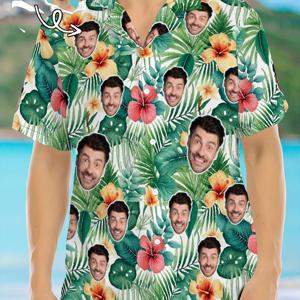 TEMU 맞춤형 남성용 하와이안 셔츠 개인화된 얼굴 프린트 - 생동감 있는 열대 디자인, 반팔, 단추, 가벼운 여름 해변복, 캐주얼 스타일, 휴가나 캐주얼 의상에 완벽, 휴가용 의류 | 열대 프린트 셔츠 | 가벼운 원단, 개인화된 하와이안 셔츠, 개인화된 남성용 하와이안 셔츠, 남성용 셔츠, 남성용 셔츠, 남성용 옷