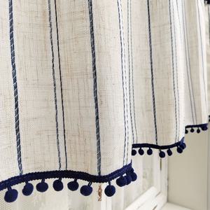 TEMU 1패널 창문 커튼 - 네이비 블루 가로줄무늬 반투명 프라이버시, 모던 주방·카페·식당·바 장식용, 쉬운 세탁 가능, 지중해 스타일, 경량 밸런스, 시크, 내구성 있는 소재, 홈&비즈니스용 셰어 커튼