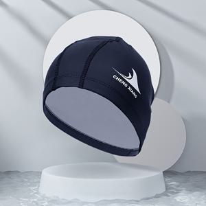 TEMU 야외 수영용 신생 성인 PU 스윔 캡 고탄성 귀 보호 긴 머리 목끈 없는 온천 수영 모자